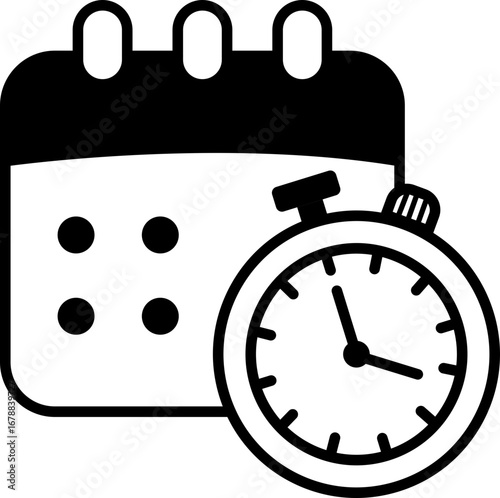 알람 시계 날짜 달력 라인드로잉 아이콘(clock calendar line drawing icon)