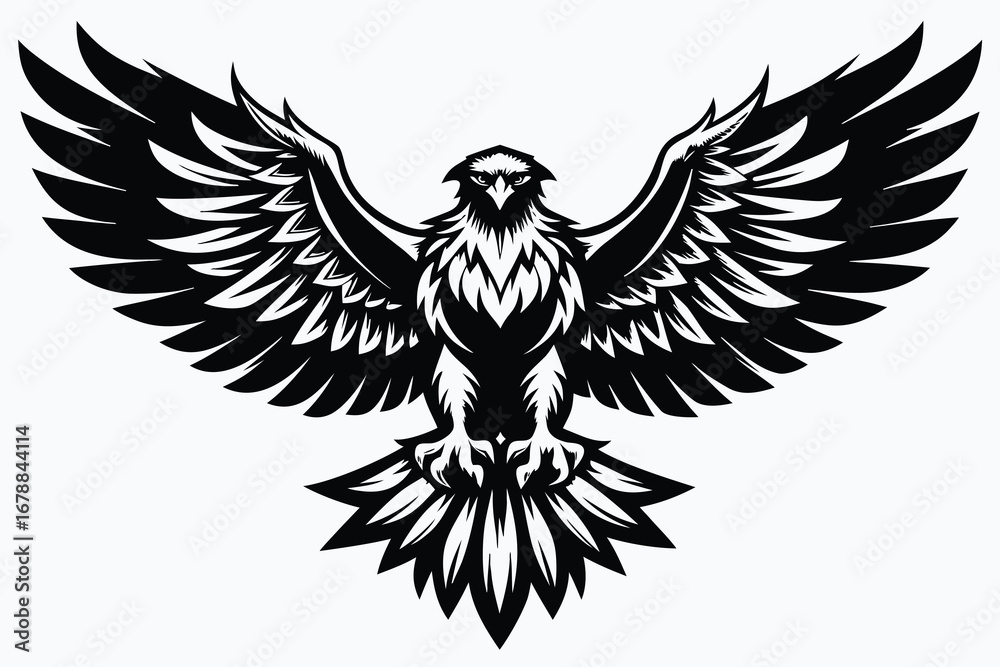 Obraz premium Detailed Black and White of Eagle with Spreading Wings