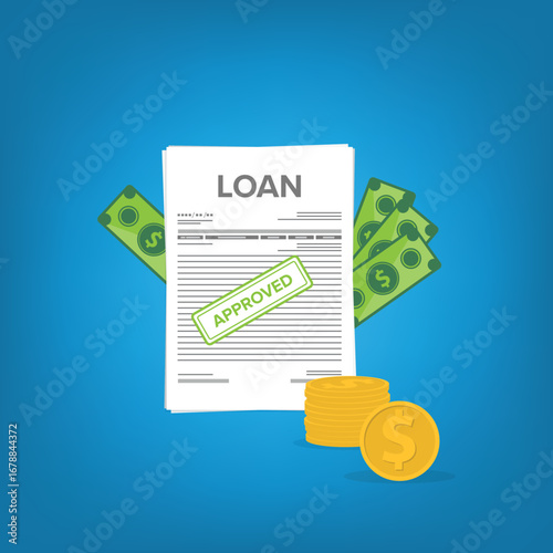 Finance management. Loan agreement. Mortgage money credit. Loan disbursement, quick loan service, easy credit.