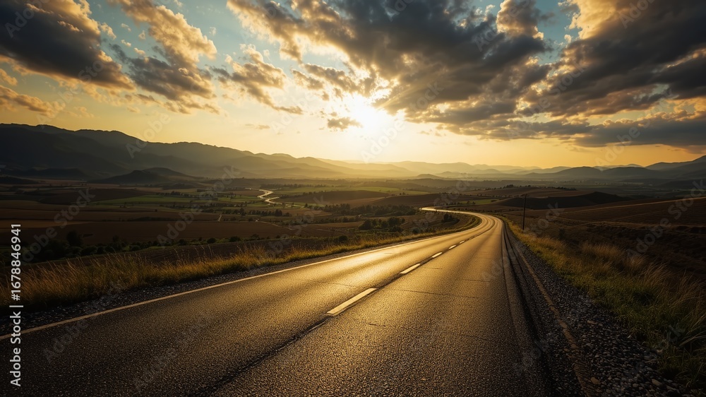 Naklejka premium Scenic Winding Road Through Rural Landscape