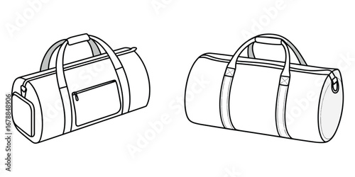 Front and side view of a white duffel bag with handles and zipper sports bag travel bag