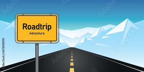 roadtrip adventure in winter asphalted road mountain landscape vector illustration