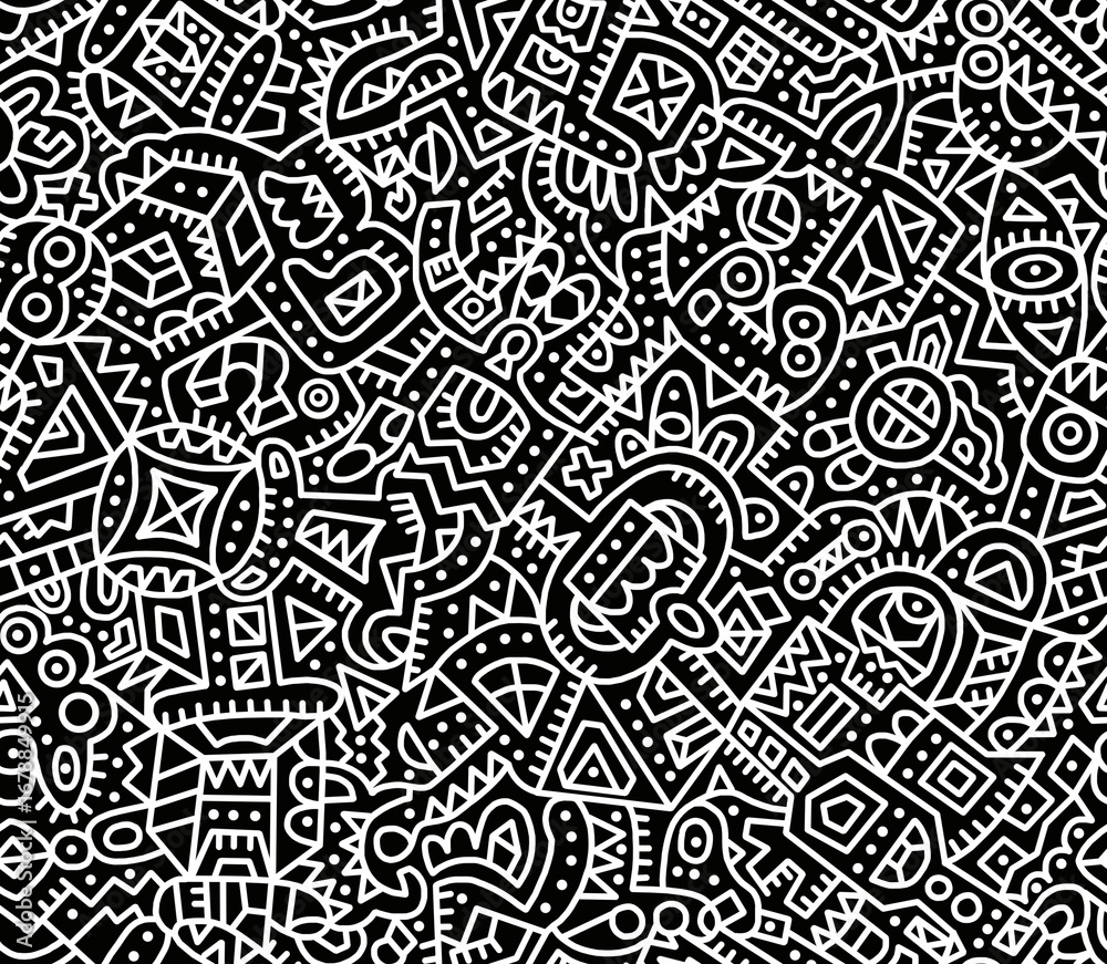 custom made wallpaper toronto digitalThe black and white abstract doodle drawing is hand-drawn.Seamless pattern.	
