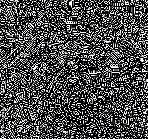 The black and white abstract doodle drawing is hand-drawn.Seamless pattern.	
