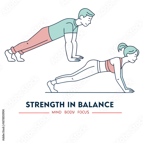 man and Woman doing push up exercise vector  illustration