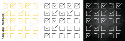 Check marks and empty boxes in gold black and white for checklist or survey applications design