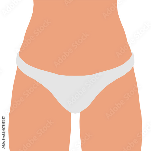A girl in white panties stands against a plain background, her silhouette captured in animated motion with a dynamic waistband.