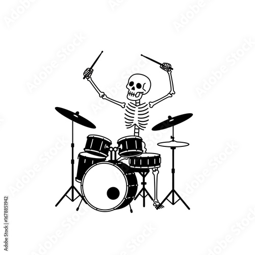 Skeleton Drummer Playing a Drum Kit.