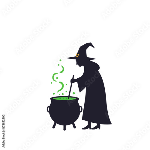 Silhouette of a Witch Brewing a Green Potion.