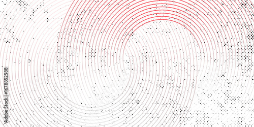 Collection of red concentric circles. Collection of radial sound wave or sonar rings. Pack of radar icon symbols, targets, dashed lines, halftones, vector illustration.