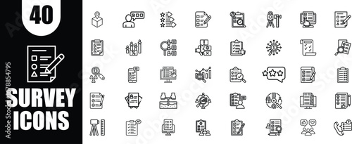 Collection of 40 Survey and Research Icons for Business and Data Analysis
