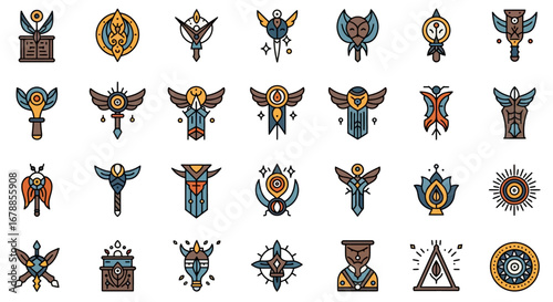 Vector Icon Set of Ancient Malachim Occult Alphabet Symbols