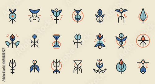 Vector Icon Set of Ancient Malachim Occult Alphabet Symbols