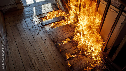 Burning Wooden Floor in a House Fire