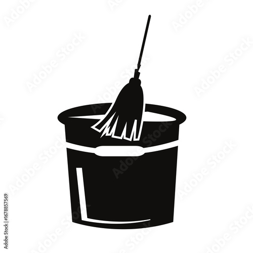 Simple Illustration of a Mop Dipped in a Bucket for Cleaning and Hygiene