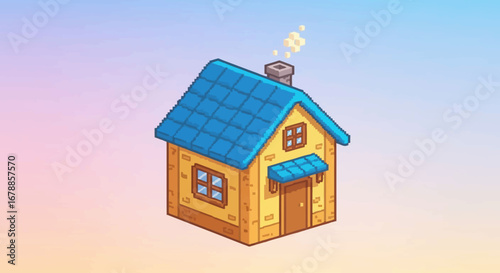 Vector Pixel Art Illustration of a Retro Style House