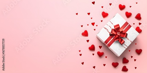 Wallpaper Mural Romantic Valentines Day Gift Box Red Hearts Pink Background Torontodigital.ca