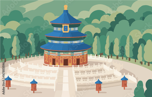 Chinese style architecture and scenery, vector diagram