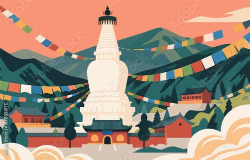 Chinese style architecture and scenery, vector diagram
