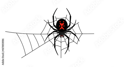 Vector Illustration of Black Widow Spider on Web