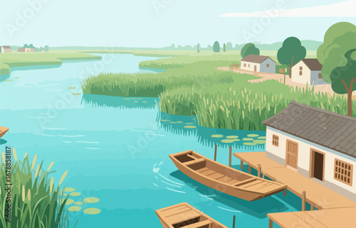 Chinese style architecture and scenery, vector diagram