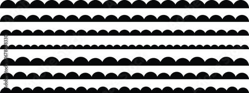 Scalloped edge seamless border and divider, handmade frame decorations. Simple scalloped border set