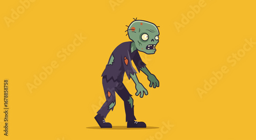 Vector Flat Design Cartoon Zombie Walking Illustration