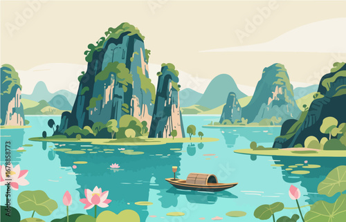 Chinese style architecture and scenery, vector diagram