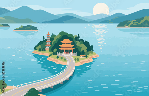 Chinese style architecture and scenery, vector diagram