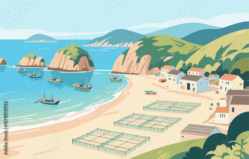 Chinese style architecture and scenery, vector diagram