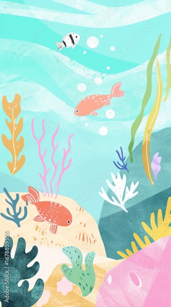 Fototapeta premium Cute sea illustration backgrounds outdoors pattern.