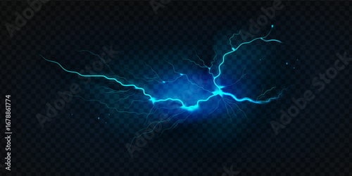 Blue lightning bolt on night sky.