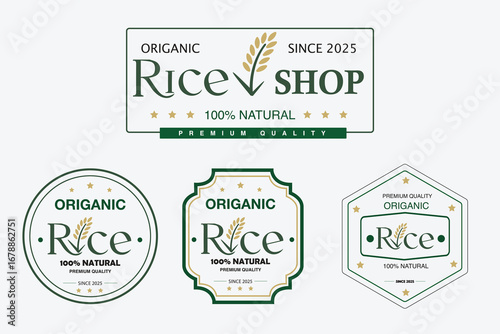 Premium Organic Rice Logo Collection | 100% Natural Food Label Template, rice sticker. Vector EPS AI