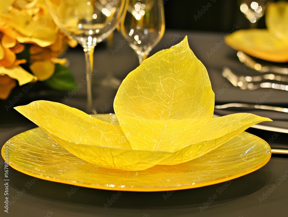 custom made wallpaper toronto digitalElegant Yellow Leaf Table Setting Decoration