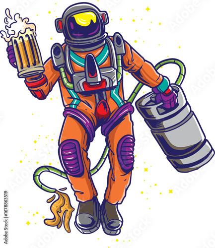 Astronaut Holding Beer Keg – Space Beer Concept Illustration