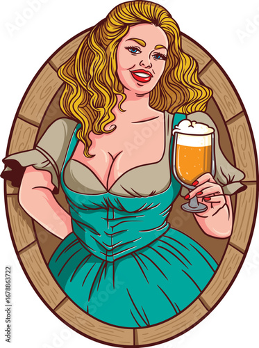 Curvy Woman Holding Beer – Retro Style Beer Illustration