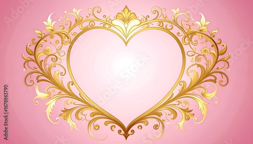 Ornate gold heart frame on pink