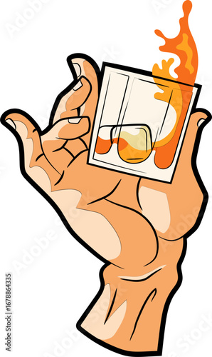 Whiskey Glass Illustration – Classic Tumbler with Whiskey and Ice