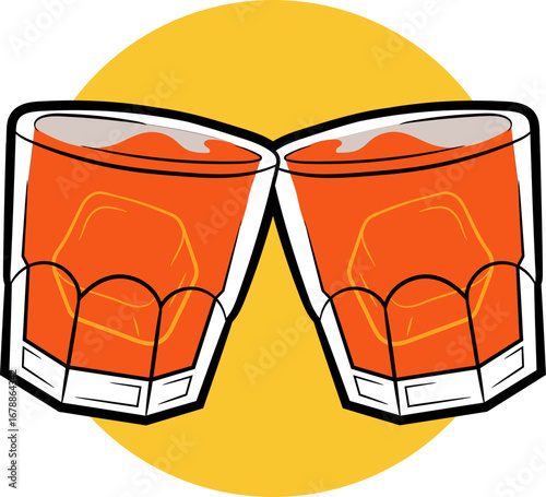 Whiskey Glass Illustration – Classic Tumbler with Whiskey and Ice