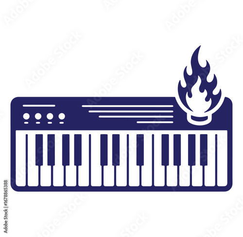 Creative illustration of a burning keyboard icon depicting music and hot digital content