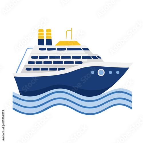 A luxury cruise ship sailing on the wavy ocean, a beautiful vacation adventure