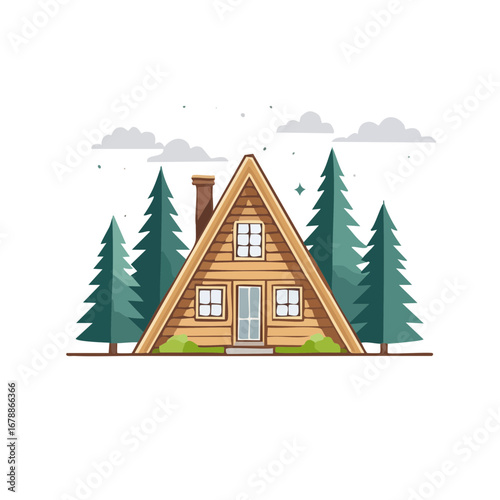 Charming A-frame cabin nestled amidst evergreen trees, offering a peaceful woodland retreat