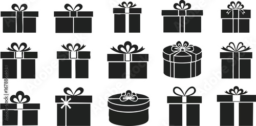 Celebrate any occasion with this collection of stylish, modern gift box icons and designs