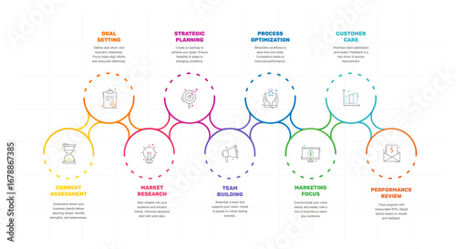 Vector infographic design template. Modern timeline concept with nine steps, circles. Vector illustration used for diagram, workflow layout, banner, webdesign