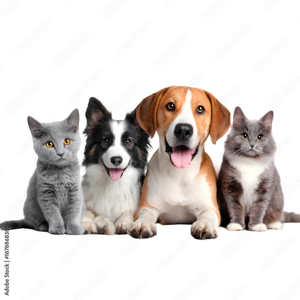 Obraz premium Adorable pets posing together create a harmonious bond, capturing the essence of companionship and friendship with loving cats and dogs for heartwarming moments