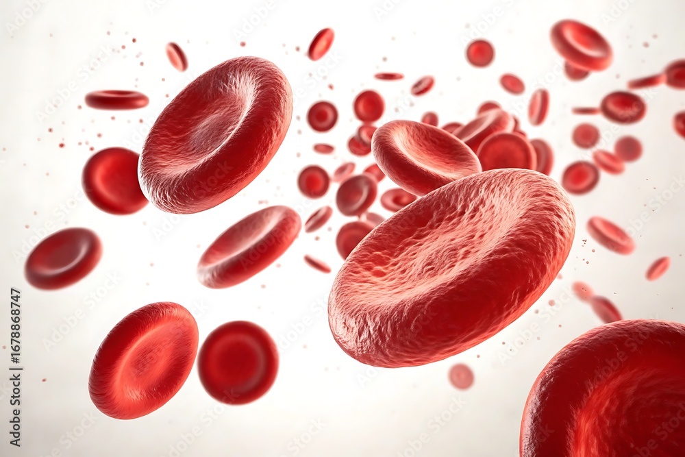 Fototapeta premium Close-up of Numerous Red Blood Cells Floating in a Light- Colored Medium circulation corpuscle