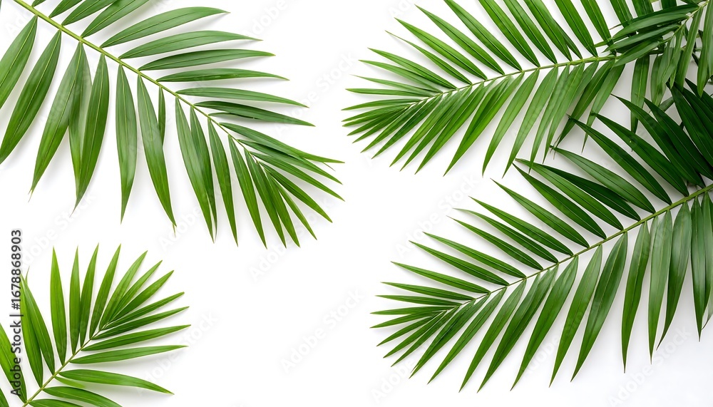 Naklejka premium Fresh palm fronds arranged on white background