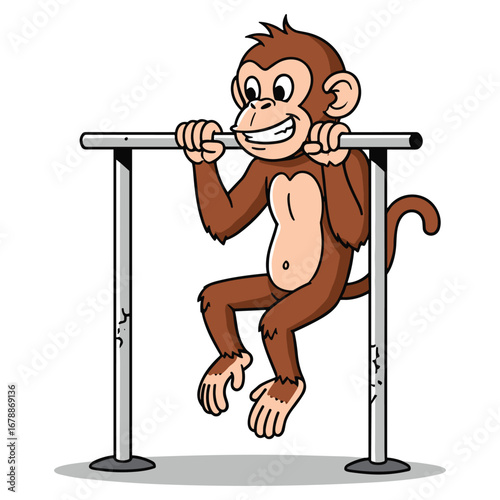 Cartoon Monkey Exercising on Horizontal Bar Engaging Character Illustration Vector Graphics