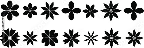 Collection of stylized black floral shapes on a clean white background