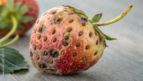 Strawberry with Anthracnose Disease Lesions